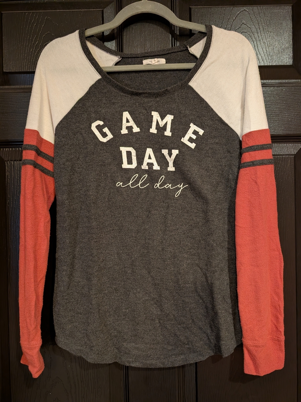 Maurices "Game Day All Day" Long-Sleeve Raglan Shirt - Gray & Coral